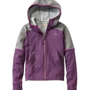 LL Bean Kids Mountain Fleece Hoodie color block full zip, medium size 5-6